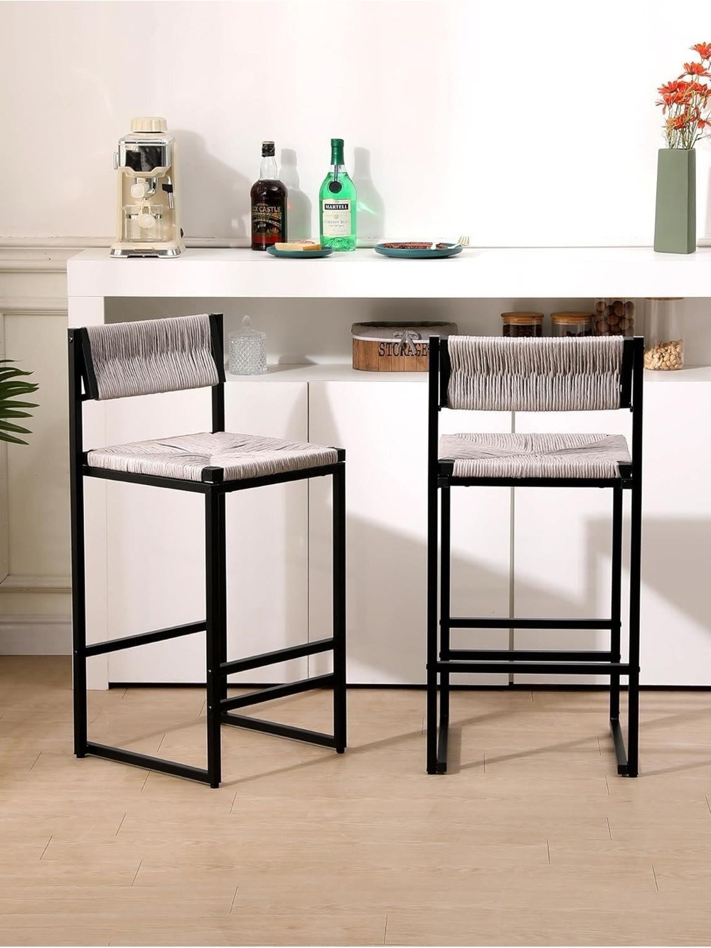 NEW-2pcs Modern Hand Weave Bar Stools